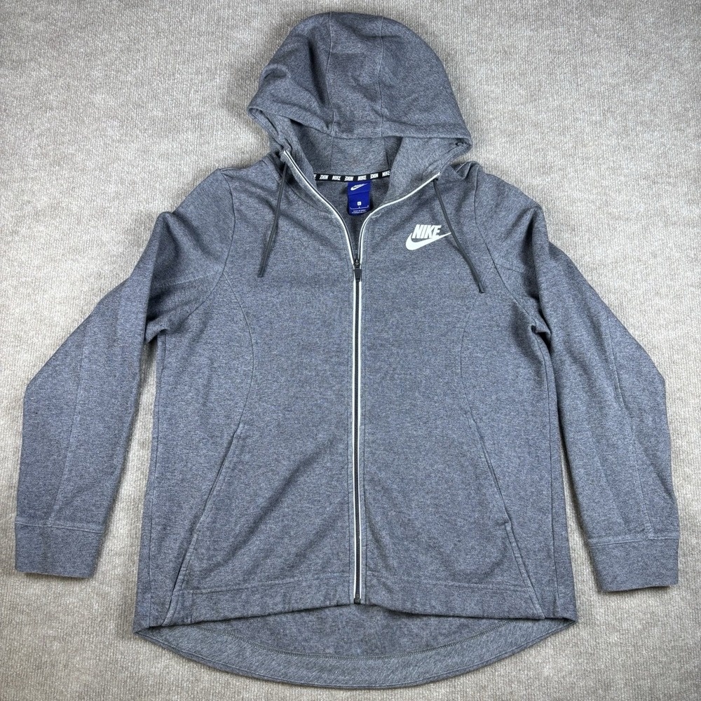 Nike Women's Gray Full Zip Hoodie Jacket Large Athletic Sweatshirt Logo L
